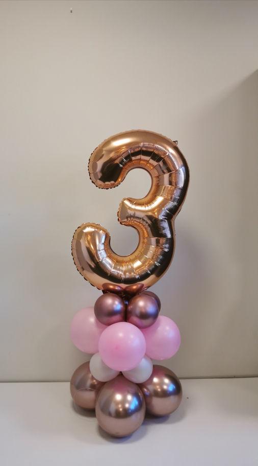 mini ballon pilaar 3 jaar rosé goud - Party Balloon